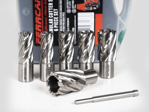 Koffer mit 6 HHS Ferrcan-Hohlbohrern, zum Bohren von Metallen, Weldonschaft von 16, 18, 20, 22, 24 und 28 mm mit einer Tiefe von 25 mm.