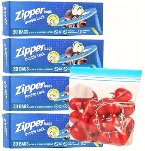 KAHEIGN 120 Pièces Sacs de Congélation pour Aliments, Petits Sacs à Éclair à Double Fermeture Réutilisables Sacs Alimentaires Large pour Sandwich Fruits Légumes Viande Soupes Snacks (16CM x 14CM)