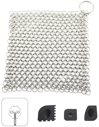 HAPPOW Kit de nettoyage pour bagues Dutch Oven en fonte d'acier inoxydable 316 avec 3 grattoirs et 1 crochet autocollant, bâtonnets ponces et éponge de nettoyage, accessoires pour casseroles, poêles à