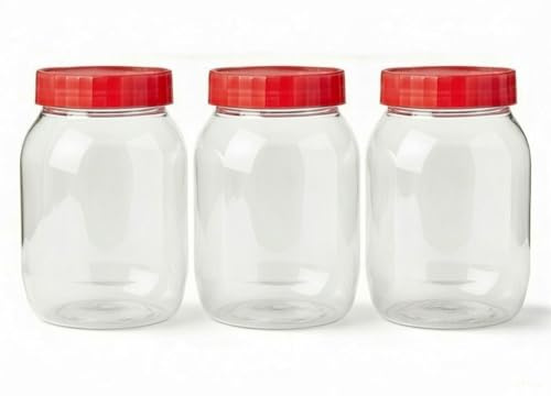 Cennet Barattoli in plastica con coperchio, trasparenti, rotondi, ermetici, per spezie e cibi dolci, biscotti, coperchi a vite, vasi da cucina e barattoli, senza BPA, 3 x 750 ml