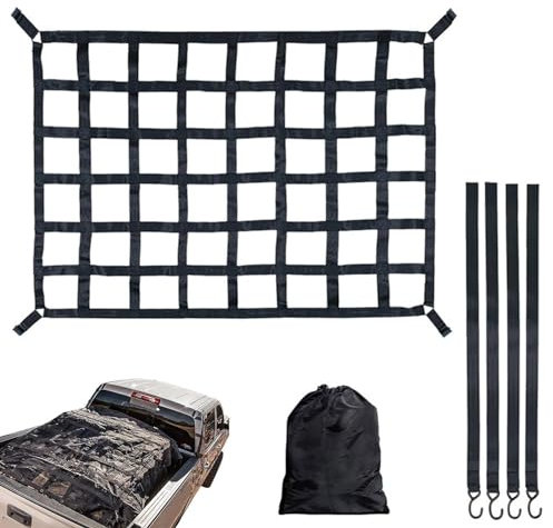 Acunny Robustes Frachtnetz – dehnbares robustes Ladungsnetz, Lastwagennetz für LKW Anhängernetz Nutzfahrzeug ausziehbares Bettnetz für LKW mit 4 festen Gurten, Tasche