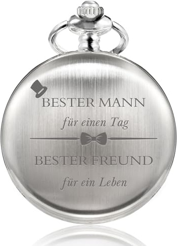 TREEWETO Reloj de Bolsillo Personalizado Grabado - Cuarzo Fobwatch Para Mejor Hombre, Novio, Padrino de Boda - Regalo de Boda, Plata