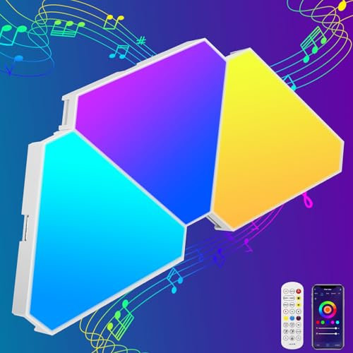 Lámpara de pared LED para videojuegos, 3 piezas RGB Smart LED Panel Triángulos RGBIC Panel Decoración Pared Luz de sincronización de música Decoración de Pared Iluminación de Gamer Room Decoración