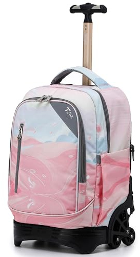 NEW TILAMI 18-Inch 6-Wheel Rolling Backpack for School, Pink Sunset