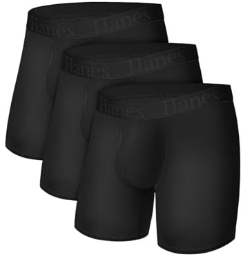 Hanes Originals supermjuka boxerkalsonger, viskos från bambu herrunderkläder, solida och tryck, 3-pack, Svart, M