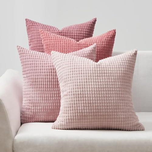 Topfinel Kissenbezug 40x40 Rosa 4er Set Cord körnig Farbverlauf Kissenbezüge Kissenhülle Dekokissenbezug Sofakissen Couchkissen für Sofa Schlafzimmer Wohnzimmer Balkon Kinder flauschig