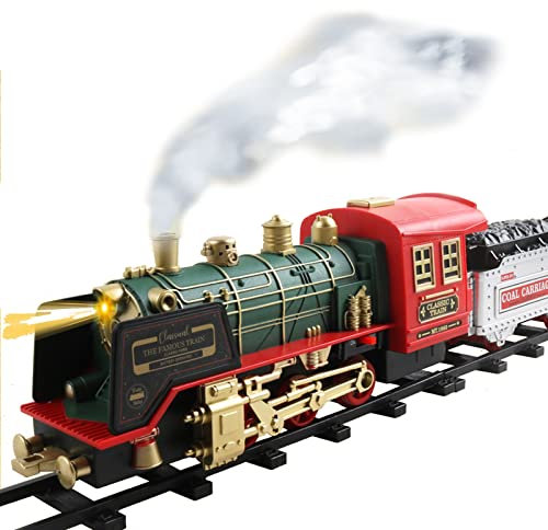 Christmas Train Set,Under Christmas Tree Train Toys with Smokes, Lights and Sound, Toy Train Set for Under Christmas Tree, Toddler Model Trains for Kids