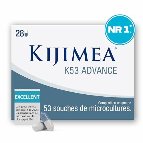 Kijimea® K53 Advance – Gélules de bactéries intestinales à haut dosage | 53 souches de microcultures sélectionnées dans la flore intestinale | avec biotine | >500 milliards d’UFC par boîte 28 gélules