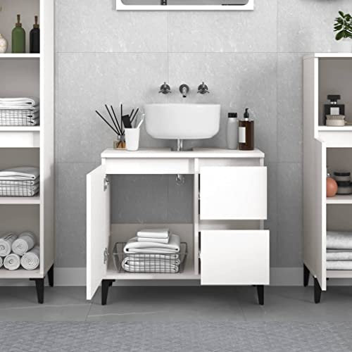 Homvdxl Under Sink Bathroom Cabinet for Washbasins without Pedestal, Floor Standing Under Basin Cupboard, 65x33x60 cm, White
