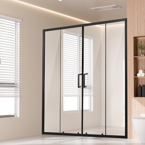 VEVOR Semi-Frameless Shower Door, 57.8-59 W x 70 H in, Double Sliding Glass Door with 1/4 in(6mm) Clear Tempered Glass, Waterproof Shatterproof Stainproof with Stainless Steel Hardware, Matte Black