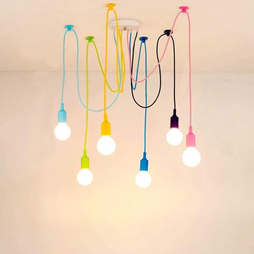 Lámpara Colgante de araña Colorida y Ajustable de 6 focos para Comedor, Cocina, Sala de Estar, habitación Infantil y guardería. Elegante lámpara de Techo.