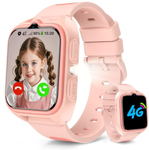 Baolubao Smartwatch Kinder mit SIM-Kartensteckplatz, LBS+WLAN+GPS-Tracker, Uhr Unterstützt 4G, Taschenlampe, SOS Notruf, Telefonanruf, Sprachchat, Schulmodus, IP 67, Kinderuhr für Mädchen Geschenke