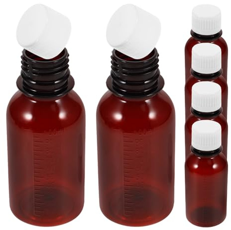 ERINGOGO Set 6 Contenitori per Medicinali da Viaggio 100Ml in Vetro Ambrato con Coperchio Sigillante Dosatore Graduato per Conservazione Farmaci Domestici e Portatile