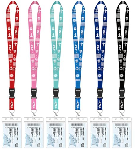 6 Pack Lanyards with Waterproof Id Card Holders, Vertical Badge Set | Polyester Neck Straps, Clear Pvc Holders, Fits Most Standard Cards, For Work, School, Cruise And Travel