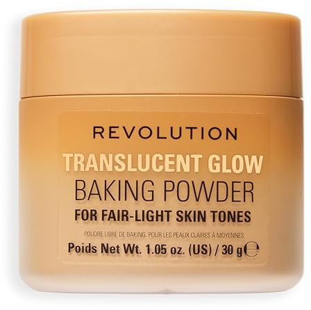 Revolution Translucent Glow Loose Baking Powder, Polvos Sueltos Fijadores con Brillo para un Cutis Radiante, Sin Apelmazar, Fair to Light, 30g