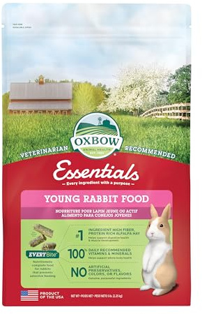 Oxbow Essentials Rabbit Food, Young Rabbit, Made with Oxbow Alfalfa Hay, Pet Food Pellets with Vitamins & Minerals, Small Animal Pet Products, Bunny Supplies, Made in USA, High Fiber, 5 lb. bag