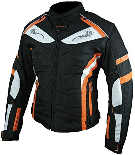 HEYBERRY Damen Motorrad Jacke Motorradjacke Textil Schwarz Orange Gr. M / 38