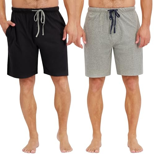 Hanes Men's Pajama Shorts - 2 Pack Cotton Loungewear, 7.5 Inseam, Drawstring and Pockets, Heather Grey/Black, Medium