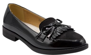 Mocassins Femme en Simili Cuir Verni - Chaussures Plates Elégantes et Confortables Intérieur Cuir avec Franges et Noeud