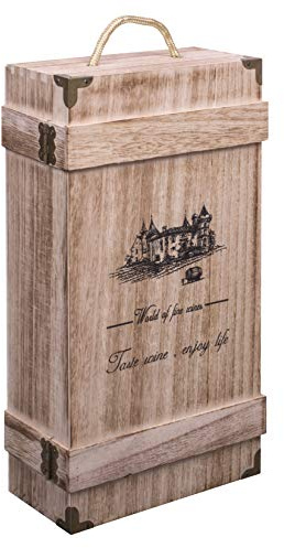 woodluv Vintage Wooden Single Wine or Champagne Bottle Gift Box With Built-in-Handle