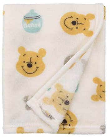 Disney Winnie The Pooh - Ivory, Yellow & Aqua Super Soft Plush Baby Blanket, Ivory, Yellow, Aqua