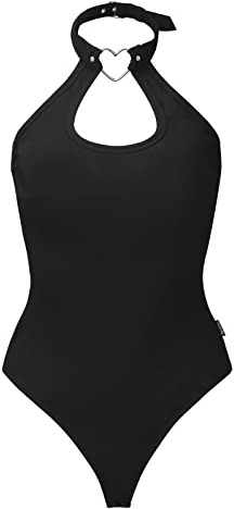 LittleForBig Coton Romper Heartbreaker Collared Onesie String Ficelle Bodysuit noir XXL