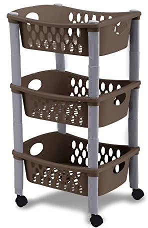 Multifunktionaler Rollwagen Küchenwagen für Transport und Lagerung mit DREI Körben und Vier Universalrollen - aus stabilem Kunststoff in 3 Farben (Taupe)