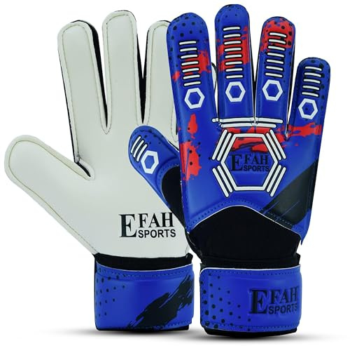 EFAH SPORTS Gants de gardien de but de football pour enfants, garçons, jeunes avec paumes à prise forte (Taille 3, Bleu/blanc)