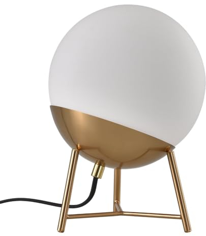 House Nordic Chelsea Table Lamp - Lampe aus kugelförmigem weißem Glas und Messingfassung, 150 cm Stoffkabel 150 cm Stoffkabel Lampe: E27/40W