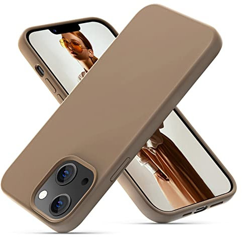 OIIAEE Liquid Silicone Case Designed for iPhone 13 Mini Case, Ultra Slim Shockproof Protective Phone Case Cover with Soft Anti-Scratch Microfiber Lining, 5.4 inch, Light Brown