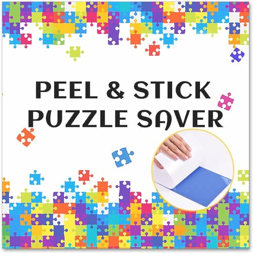 WISHDIAM Puzzle Glue Sheets, 18 PCS, Clear Peel & Stick Puzzle Saver, No Stress & No Mess, 10x10 Inch, 18 Sheets per Package, 6 Adhesive Hangers & 1 Scraper, Ages 14+