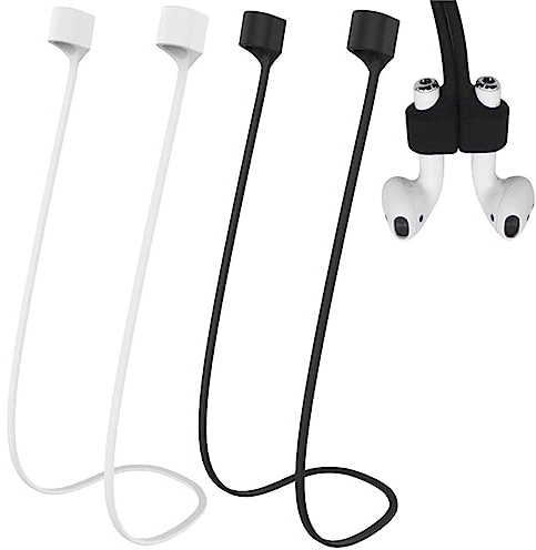 Jinpojun 2X AirPods Halteband, Strap mit Magnet für AirPods Pro 3/2/1, Zubehör für AirPods 1/2/3/4 aus Geschmeidigem Silikon-Perfekt, Länge: 72CM (Schwarz und Weiß)