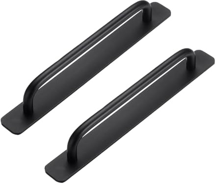 Funnytek 2 st självhäftande möbelhandtag, möbelhandtag aluminium, skåphandtag utan borrhandtag för garderob, kök, skjutdörr, balkongdörr – 212 mm, svart