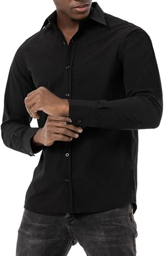 Redbridge Camicia di alta qualità, classica, basic, casual, elegante, in puro cotone, Nero , S