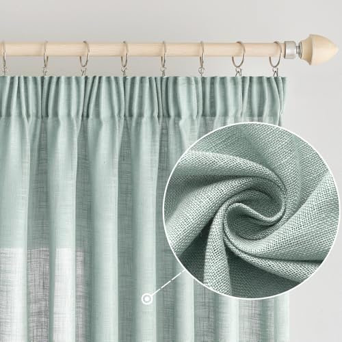 EMEMA Cortinas Cortina De Lino con CordóN Cortina De Lino Aspecto Moderno Semi-Transparente para Sala De Estar PañUelo Decorativo Cortinas De Cocina PañUelo De Lazo Turquesa 140 x 260 cm