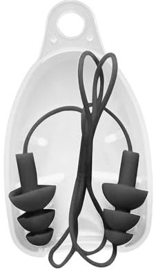 perfk Tapones para los oídos con cable, tapones para los oídos de silicona reutilizables con cuerda, cancelación de ruido para dormir, protección auditiva, NEGRO