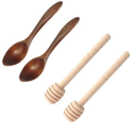 YOUZMY 4 Pz Cucchiaio per Miele,cucchiai di Miele,cucchiai di Miele in Legno,agitatori per Miele con Cucchiaio per Miele,Bastoncini di Miele a Spirale,agitatori con Bastoncini di Miele (Marrone(2+2))