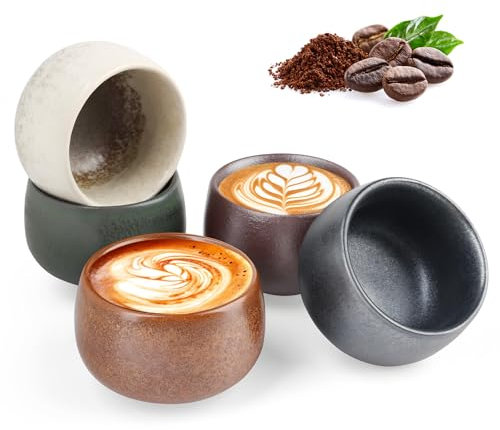 Juego de 5 tazas de espresso de alta calidad, de cerámica, 100 ml, de pared gruesa, ideales para espresso, moca, ristretto, macchiato, regalo perfecto para mujeres y hombres