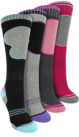 4 Pack Girls Ski Socks | Sock Snob | Thermal Winter Cushioned Socks for Kids (11-14 Years, Assorted)