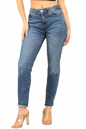 UC Women's Blue Boyfriend Jeans, Mid Rise, Stretchable, Turn-Up Hem, UK Size 8