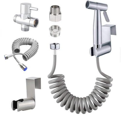 Kit de ducha, bidé para inodoro con válvula de 3 vías, juego de ducha y bidé de acero inoxidable, pulverizador para la higiene personal con tubo flexible telescópico
