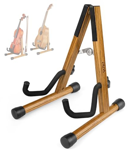 DIDA Guitar Stand, Wooden A-Frame Stands for Acoustic Guitar, Violin, Ukulele, Electric Guitar, Bass, and Cello with Non-Slip Padding for Home and Travel (Zebra Wood, Ukulele&Violin)