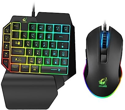 POPETPOP Rgb Backlit Gaming Keyboard and Mouse Combo for Gamers, Wired Single-handed E-sport Computer Keyboard Optical Rgb Mouse, Suitable for Home and Dorm Use