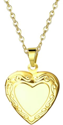 Cupimatch Women Personalized Photo Necklace: Heart Locket with Picture Inside, Stainless Steel Custom Jewelry Gift (Gold)