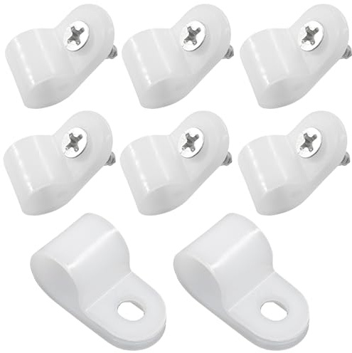 Seimneire R-Type Cable Clamp, 3/8 Inch P-Style White Nylon Wire Organizer Clip, Mounting Clips with Stainless Steel Screws - 60 Pcs