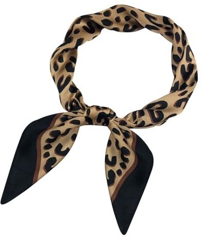 Gkhlg 1 Piece Leopard Print Silk Scarf Stylish Women’s Summer Square Bandana Multipurpose Hair and Neck Scarf for UK for Outdoor Activities and Fashion Accessory
