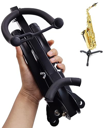MoResolune Alto Tenor Saxophone Stand, Foldable & Adjustable Saxophone Holder for Alto Sax and Tenor Sax, Portable Triangle Base Metal Sax Tripod Stand, Saxophone Accessories