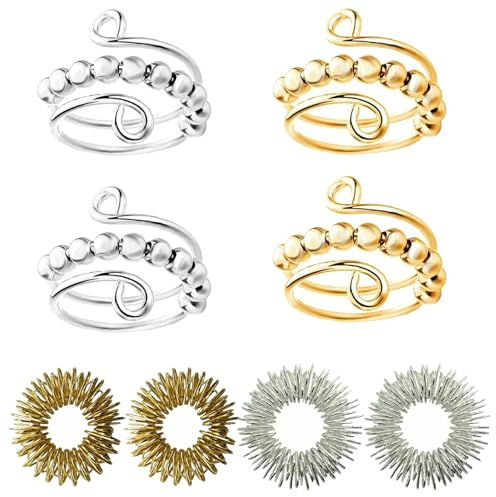 Rainway Set di 8 Anelli Antistress Regolabili, Anello Antiansia Giocattoli, Anelli per Digitopressione con Perline, Anellos per Massaggio alle Dita, Anello dell'umore per Alleviare l'ansia