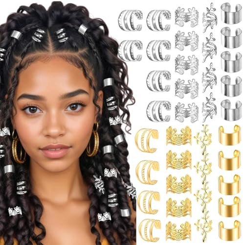 DIFLAX 80 Pièces Pinces à Cheveux Dorées pour Tresses Bijoux Cheveux Bijoux de Cheveux Accessoires pour Dreadlocks Accessoires pour Dreadlocks Dreadlocks pour Filles et Garçons (Or + Argent)