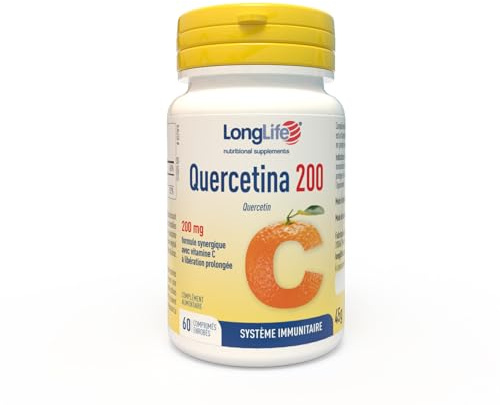 LongLife® Quercetina 200 | Haute dose avec vitamine C à libération prolongée | Défenses immunitaires | Réduction de la fatigue et du stress | 2 mois de traitement | Sans gluten et végan